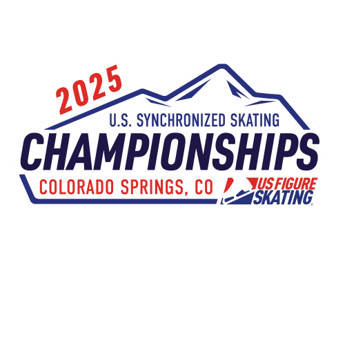 Logo for the 2025 U.S. Synchro Championships in Colorado Springs, Co. An outline of a mountain range with the title of the event inside. 